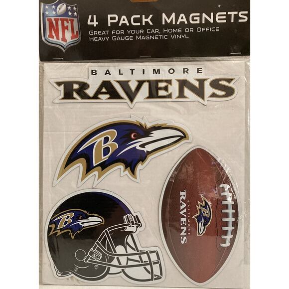 Official NFL Baltimore Ravens 4 Pack Magnets Heavy Gauge Magnetic Vinyl NIP - Picture 1 of 3